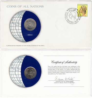 купить Серия «Монеты всех стран мира» - Сомали 1 шиллинг (shilling) 1976 "FAO (ФАО)" (монета и 1 марка в конверте)