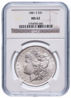 Купить США 1 доллар (dollar) 1881 S "Доллар Моргана" в слабе NGC MS62