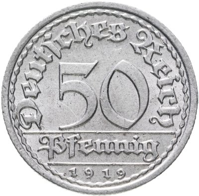 купить Германия (Веймарская республика) 50 пфеннигов 1919 А (Берлин)