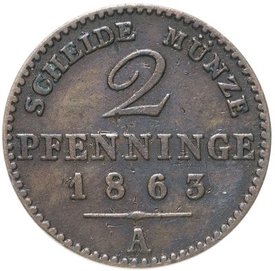 купить Германия, Пруссия 2 пфеннига 1863
