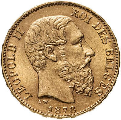 купить Бельгия 20 франков (francs) 1878 с портретом Леопольда II