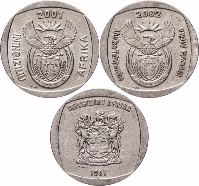 купить ЮАР набор из 3-х монет 5 рандов (рэндов, rand) 1997-2003