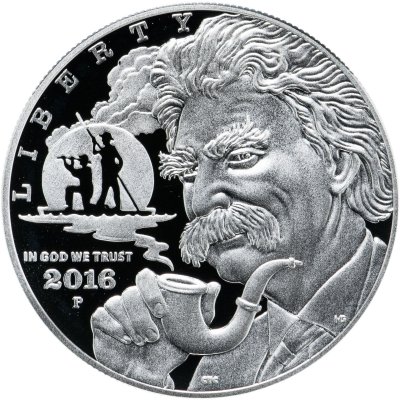 купить США 1 доллар 2016 Марк Твен в подарочной коробке с сертификатом подлинности