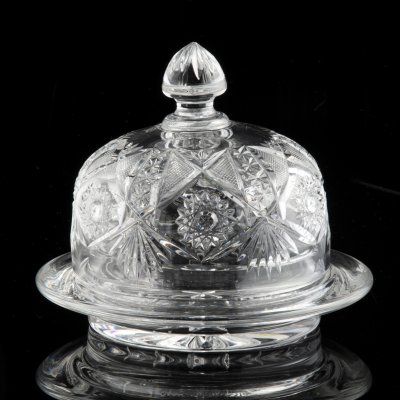 купить Масленка с крышкой, хрусталь, алмазная грань, СССР, 1970-1990 гг.