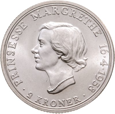 купить Дания 2 кроны (kroner) 1958 "18 лет принцессе Маргрете"
