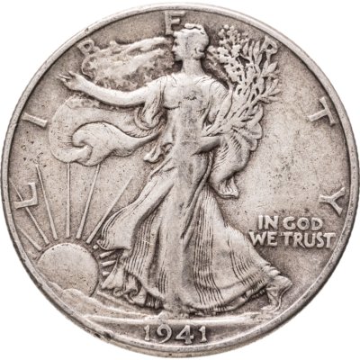 купить США 50 центов (1/2 доллара, half dollar) 1941 Walking Liberty Half Dollar Без отметки монетного двора
