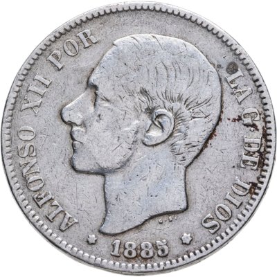 купить Испания 5 песет (pesetas) 1885