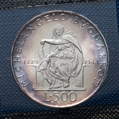 купить Италия 500 лир 1975 Микеланджело Буонарроти серебро в буклете