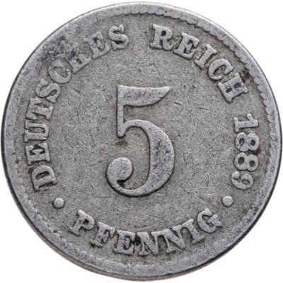 купить Германия 5 пфеннигов (pfennig) 1889 знак монетного двора: "J" - Гамбург