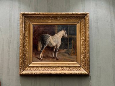 купить Картина "Конь в яблоках", художник Василий Михайлович Маковский (1870-после 1918), холст, масло, в раме, золочение, Российская империя, 1890 г.