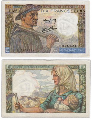 купить Франция 10 франков 1941-1949 Miner (Шахтер) Type (Pick 99)