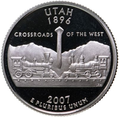 купить США 25 центов (квотер, 1/4 доллара, quarter dollar) 2007 S Proof Юта (Utah) серебро