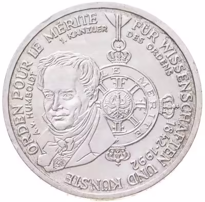 купить Германия 10 марок (deutsche mark) 1992 "150 лет ордену Pour-le-Merite за заслуги в науке и искусстве"
