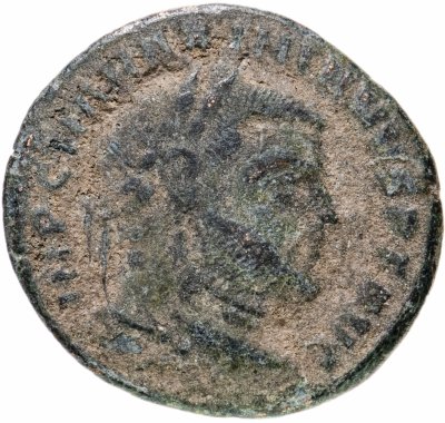 купить Римская Империя, Максимиан Геркулий, 285-310 гг, фракция фоллиса, (реверс: Гений стоит влево, в руках патера и рог изобилия)