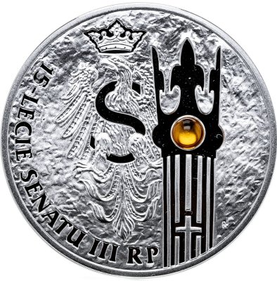 купить Польша 20 злотых 2004 "15 лет Сенату янтарь" в футляре