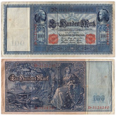 купить Германия 100 марок 1910 Имперская банкнота (Reichsbanknote) красные печати