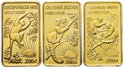 купить Северная Корея 20 вон (won) 2004 Обезьяны набор 3 монеты