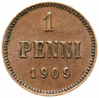 Купить 1 пенни (penny) 1909, монета для Финляндии