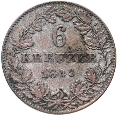 купить Германия, Вольный город Франкфурт 6 крейцеров 1849