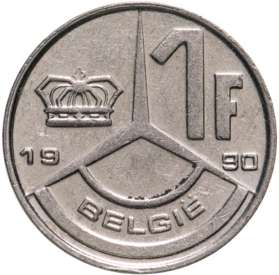 купить Бельгия 1 франк (franc) 1990 Надпись на голландском - 'BELGIE'