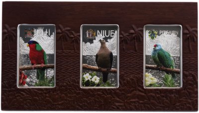 Купить Ниуэ, Фиджи, Питкерн 2 доллара 2013 Proof Набор "Птицы островов Тихого океана"