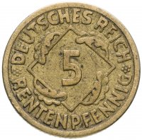 купить Германия 5 пфеннигов (рентенпфеннигов, rentenpfennig) 1924 А