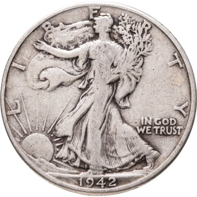 купить США 50 центов (1/2 доллара, half dollar) 1942 Walking Liberty Half Dollar Без отметки монетного двора