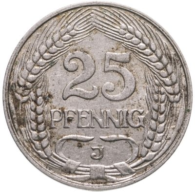 купить Германия 25 пфеннигов (pfennig) 1912, знак монетного двора: "J" - Гамбург