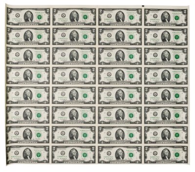 купить США 2 доллара 2013 года К-Даллас Лист из 24 неразрезанных бон
