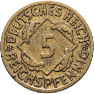 купить Германия 5 рейхспфеннигов (reichspfennig) 1925, знак монетного двора "D" — Мюнхен