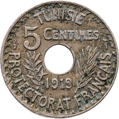купить Тунис 5 сантимов (centimes) 1919