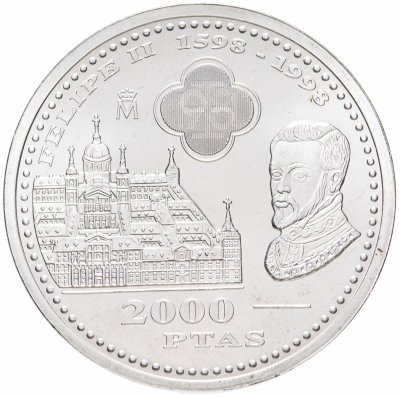 купить Испания 2000 песет (pesetas) 1998 "400 лет со дня смерти Филиппа II"