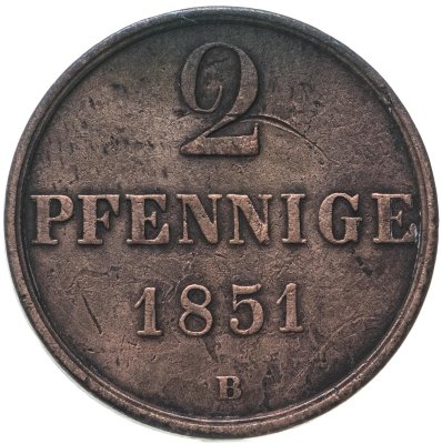 купить Германия, Брауншвейг 2 пфеннига 1851