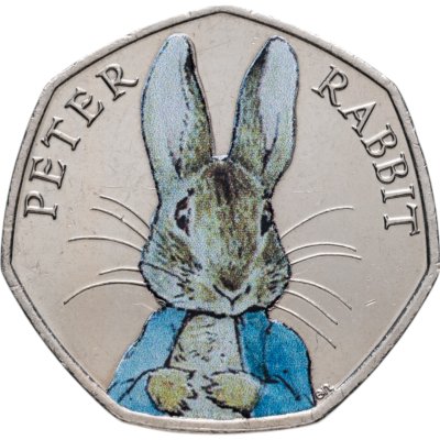 купить Великобритания 50 пенсов (pence) 2016 "150 лет со дня рождения Беатрис Поттер, Кролик Питер" с цветным покрытием