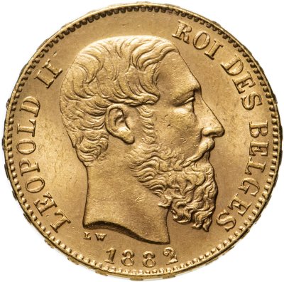 купить Бельгия 20 франков (francs) 1882 с портретом Леопольда II
