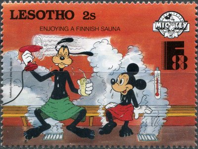 купить Лесото Почтовая марка 1988 "Финская сауна - Гуфи, Микки"