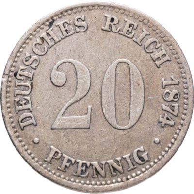 купить Германская империя 20 пфеннигов (pfennig) 1874 A знак монетного двора: "A" - Берлин