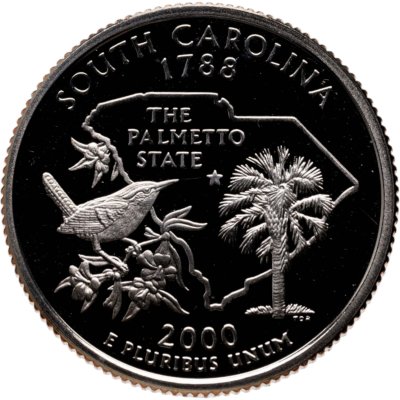 купить США 25 центов (квотер, 1/4 доллара, quarter dollar) 2000 Южная Каролина (South Carolina), знак монетного двора "S" - Сан-Франциско