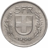купить Швейцария 5 франков (francs) 1968 "В"