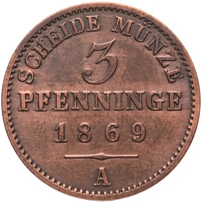 купить Германия, Пруссия 3 пфеннига (pfenninge) 1869 А
