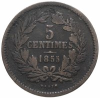 Купить Люксембург 5 сантимов (centimes) 1855