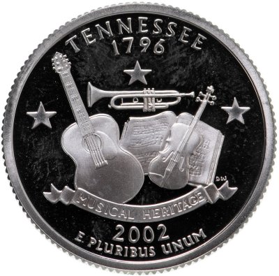 купить США 25 центов (квотер, 1/4 доллара, quarter dollar) 2002 S Proof Теннесси (Tennessee) серебро