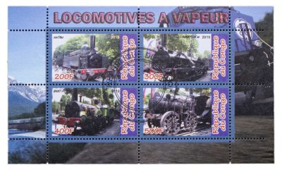 купить Конго марки квартблок "Поезда"