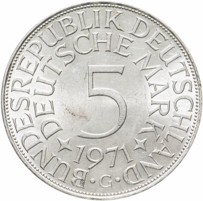 купить Германия 5 марок, 1971 Отметка монетного двора: "G" - Карлсруэ