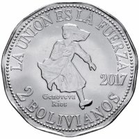 купить Боливия 2 боливиано (bolivianos) 2017 "Дженовева Риос"