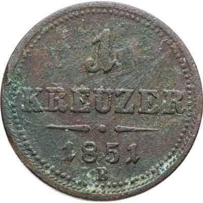 купить Австрия 1 крейцер (kreuzer) 1851, знак монетного двора "B" - Кремница