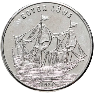 купить Остров Флорес - 1 доллар 2021 - 7 й выпуск - "Корабль-Парусник, Roter Löwe, Галеон Красный Лев" Парусники Корабли Монетовидный жетон