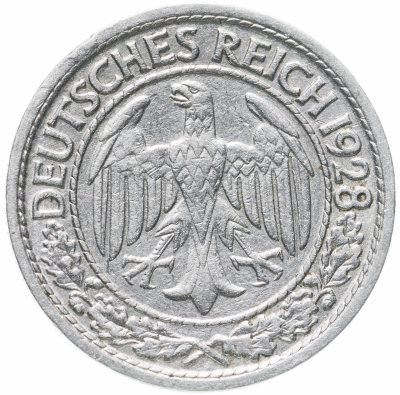 купить Германия 50 рейхспфеннигов (reichspfennig) 1928 F знак монетного двора "F" — Штутгарт