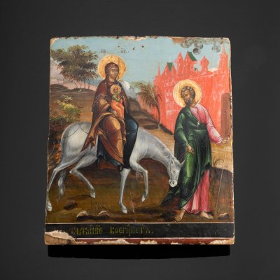 купить Икона "Бегство в Египет", дерево, темпера, Российская империя, 1850-1880 гг.