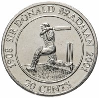Купить Австралия 20 центов (cents) 2001 Жизнь сэра Дональда Брэдмана 1908-2001